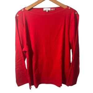 Calvin Klein Red Top Gold Buttons Business Casual Cotton Valentines XL